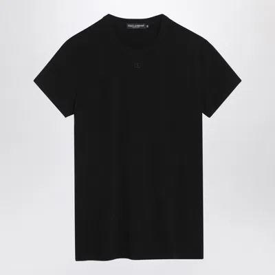 DOLCE & GABBANA DOLCE & GABBANA  BLACK T-SHIRT WITH LOGO EMBROIDERY