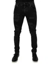 Dolce & Gabbana Black Tattered Cotton Skinny Men Denim Jeans In Black
