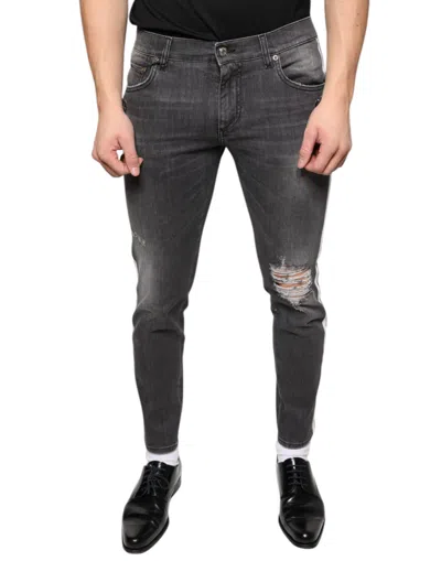 Pre-owned Dolce & Gabbana Black Tattered Cotton Skinny Men Denim Men's Jeans ()