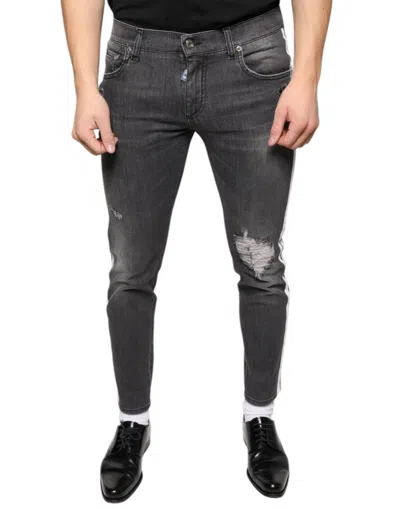 Pre-owned Dolce & Gabbana Black Tattered Cotton Skinny Men Denim Men's Jeans ()