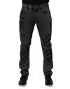 Dolce & Gabbana Black Tattered Skinny Cotton Men Denim Jeans In Black