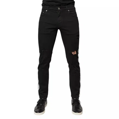 Dolce & Gabbana Black Tattered White Lining Skinny Denim Jeans