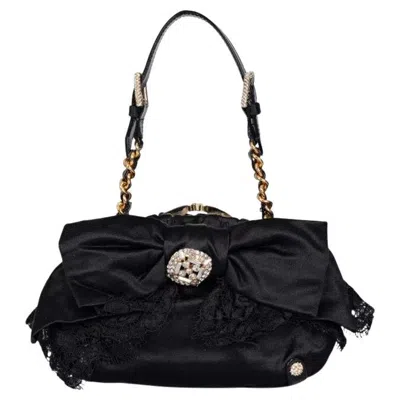 Pre-owned Dolce & Gabbana Black Textile Crystal Clutch