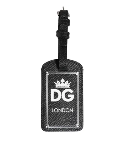 Dolce & Gabbana Black Textured Leather Dg Logo Travel Luggage Tag Keyring