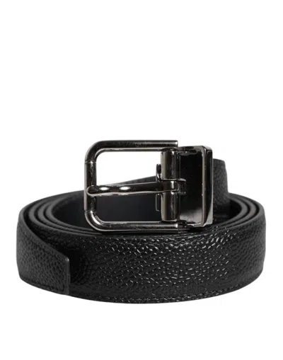 Pre-owned Dolce & Gabbana Black Textured Leather Silver Metal Buckle Men Men's Belt ()