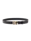 Dolce & Gabbana Black Thin Belt With Golden Dg Buckle In Leather Woman  In Black