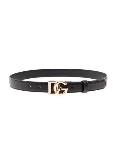 DOLCE & GABBANA DOLCE & GABBANA BLACK THIN BELT WITH GOLDEN DG BUCKLE IN LEATHER WOMAN DOLCE & GABBANA