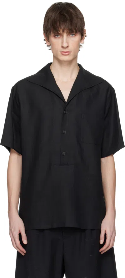 Dolce & Gabbana Black Three-button Short-sleeved Linen Shirt In Nero