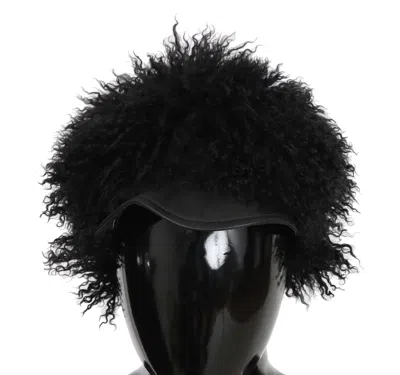 Dolce & Gabbana Black Tibet Lamb Fur Leather Gatsby Women's Hat