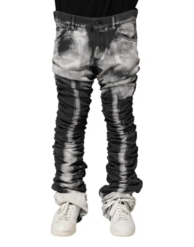 Dolce & Gabbana Tie-dye Straight Denim Jeans In Black