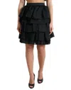 Dolce & Gabbana Black Tiered Aline High Waist Silk Mini Skirt In Black
