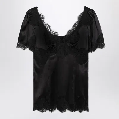 DOLCE & GABBANA BLACK TOP IN SATIN AND LACE