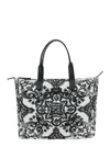 Dolce & Gabbana Black Tote Bag With Top Zip Closure And All-over Print In Tech Fabric Man