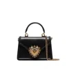Dolce & Gabbana Elegant Calf Leather Shoulder Bag With Iconic Heart Emblem And Chain Strap