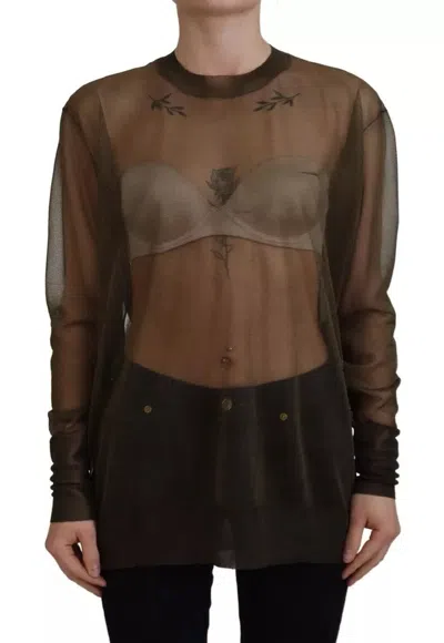 Pre-owned Dolce & Gabbana Black Transparent Crewneck Long Sleeves Women's Top ()