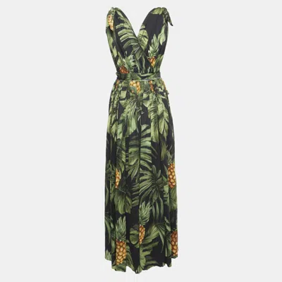 Pre-owned Dolce & Gabbana Black Tropical Print Cotton High Slit Maxi Dress S