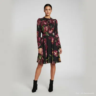 Pre-owned Dolce & Gabbana Black Tulip Print Stretch Silk Flared Mini Dress S