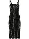Dolce & Gabbana Polka Dot Print Draped Tulle Midi Dress In Black