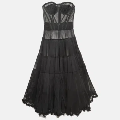 Pre-owned Dolce & Gabbana Black Tulle Semi Sheer Strapless Corset Dress M