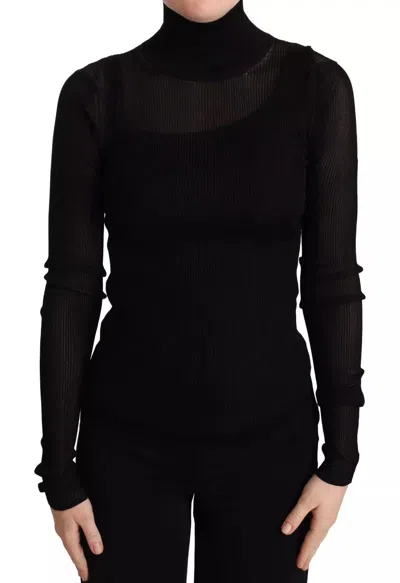 Pre-owned Dolce & Gabbana Black Turtleneck Form Fitting Pullover Women's Sweater ()