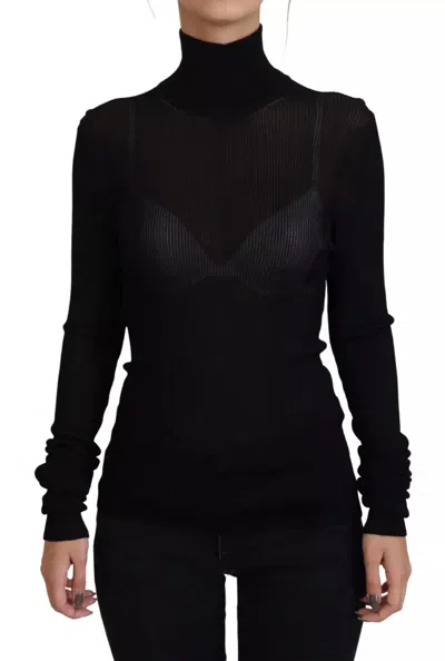 Pre-owned Dolce & Gabbana Black Turtleneck Slim Fit Pullover Women's Sweater ()