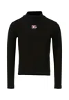 Dolce & Gabbana Black Turtleneck Sweater For Girl With Pink Logo In Black