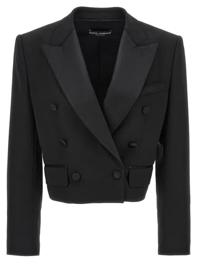 DOLCE & GABBANA BLACK TUXEDO SHORT BLAZER