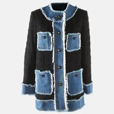 Pre-owned Dolce & Gabbana Black Tweed & Denim Button Up Jacket M