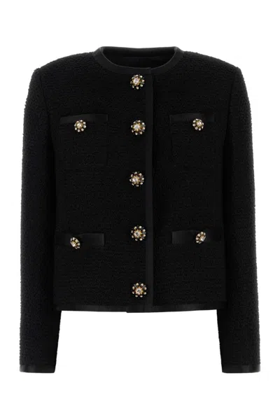 DOLCE & GABBANA BLACK CROPPED SINGLE-BREASTED TWEED JACKET