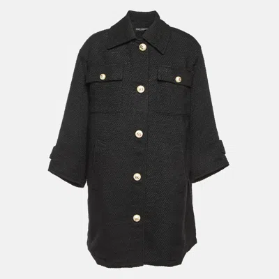 Pre-owned Dolce & Gabbana Black Tweed Mid Length Coat M