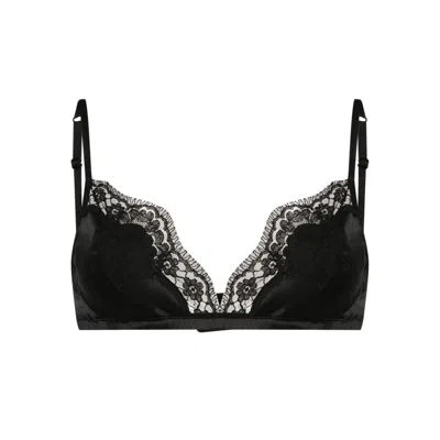 Dolce & Gabbana Soft-cup Satin Bra With Lace Detailing Clothing In Black