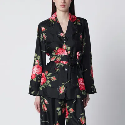 Dolce & Gabbana Black Vanity Shirt With Bouquet Rose Print