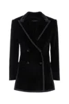 Dolce & Gabbana Velvet Blazer With Button Detailing And Longline Silhouette In Black