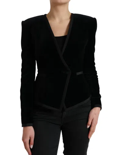 Dolce & Gabbana Cotton Velvet Double Breasted Blazer In Black
