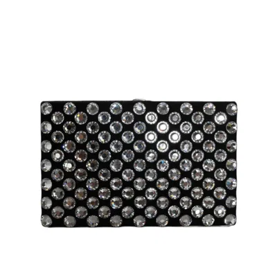 Dolce & Gabbana Black Velvet Crystal Clutch Evening Party Purse Bag Aluminium In ["black"]