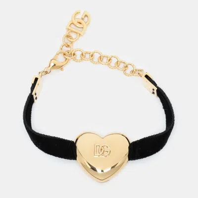 Pre-owned Dolce & Gabbana Black Velvet Dg Heart Bracelet