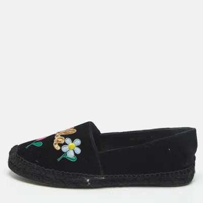 Pre-owned Dolce & Gabbana Black Velvet Embellished Espadrille Flats Size 38