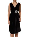 Dolce & Gabbana Black Velvet Flower Embellishment Aline Dress In Black