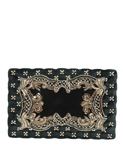 Pre-owned Dolce & Gabbana Black Velvet Gold Frame Clutch Evening Clutch Purse Women's Bag ()