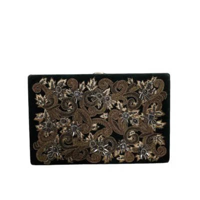 Dolce & Gabbana Black Velvet Gold Frame Clutch Evening Party Purse Bag Cotton In ["black"]