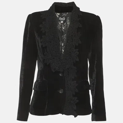Pre-owned Dolce & Gabbana Black Velvet Lace Detail Blazer M