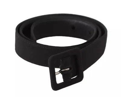 DOLCE & GABBANA BLACK VELVET LEATHER LOGO WAIST BUCKLE BELT