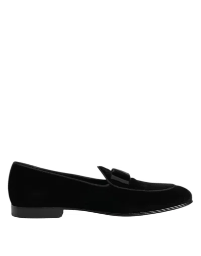 DOLCE & GABBANA DOLCE & GABBANA BLACK VELVET LOAFERS FORMAL MEN DRESS MEN'S SHOES