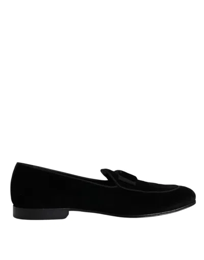Pre-owned Dolce & Gabbana Black Velvet Loafers Formal Men Dress Men's Shoes ()