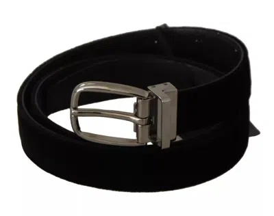 Pre-owned Dolce & Gabbana Black Velvet Silver Tone Metal Buckle Men's Belt ()