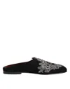 Dolce & Gabbana Black Velvet Slides Dg Crown Slipper Men's Shoes In Black