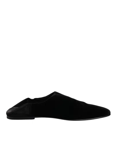 Pre-owned Dolce & Gabbana Black Velvet Slides Flat Slipper Sandals Men's Shoes ()
