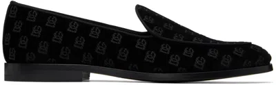 Dolce & Gabbana Black Velvet Slippers In Nero