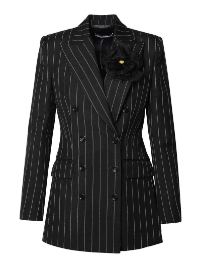 Dolce & Gabbana Pinstripe Double-breasted Blazer In Black