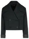 Dolce & Gabbana Cropped Double-breasted Jacket With Wide Lapels In Black